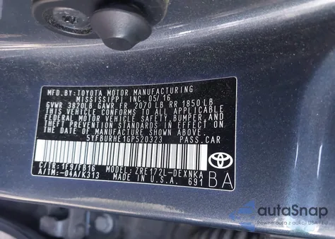 2016 Toyota Corolla Le Plus из США, поврежденный, VIN 5YFBURHE1GP520323